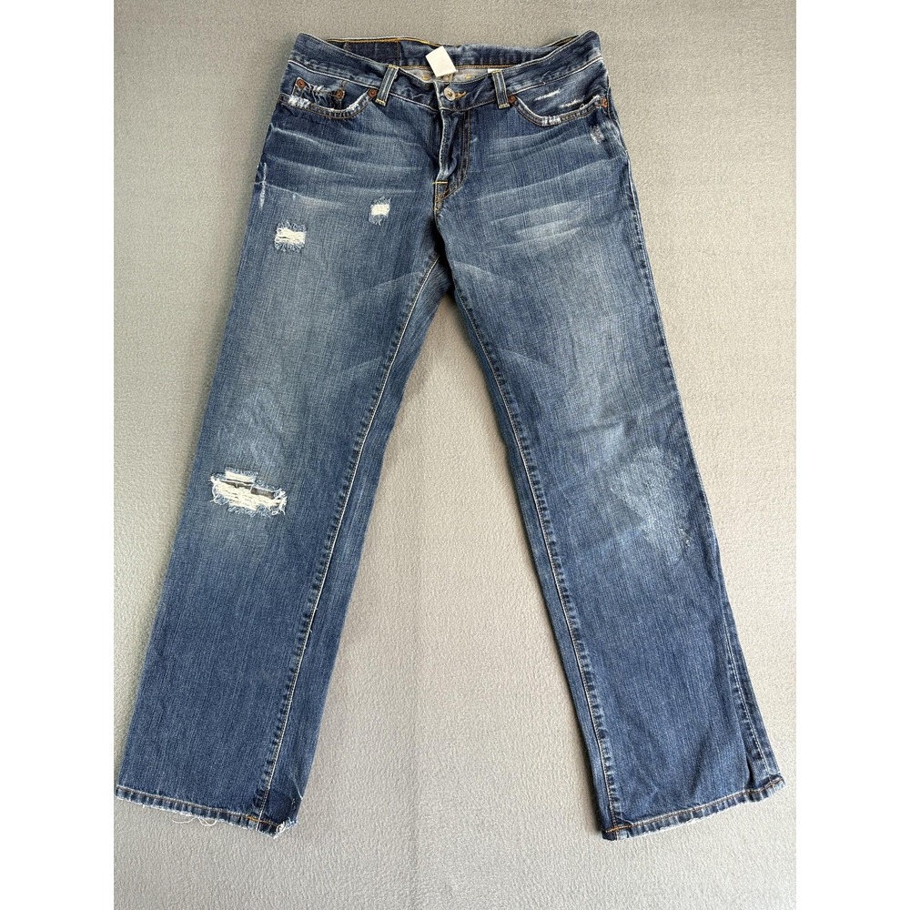 Lucky Brand Dungarees Jeans Womens 6/28 Blue Low Rise Straight Distressed USA